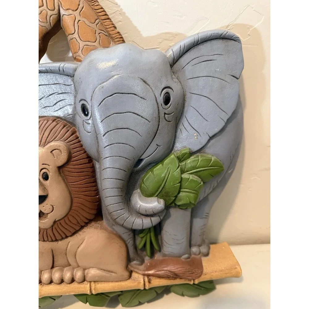 Home Interiors Safari Elephant Lion Giraffe Wall Hanging Plaque Hard Plastic USA